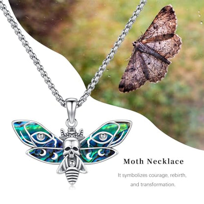 Sterling Silver Halloween Necklace Gothic Jewelry Gifts for Women Men - style: Moth-Abalone