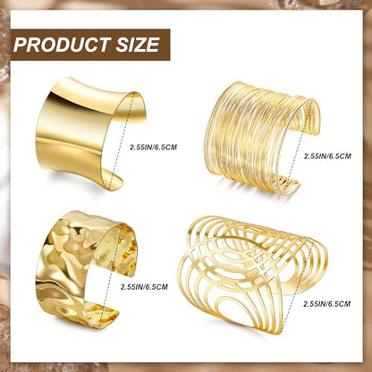 4Pcs Chunky Gold Cuff Bracelects for Women Gold Bangles Irregular Minimalist Statement Bangle Bracelets Set Open Wide Bangle Upper Arm Cuff Jewelry - color: Gold-D