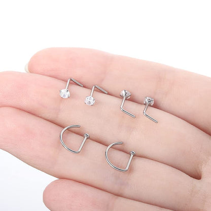 VOJO G23 Titanium 20G Nose Rings Hoops L Shaped Screw Nose Studs Diamond Small Piercing Jewelry for Women Men - color: 4 L shaped +2 Nose Rings,20G