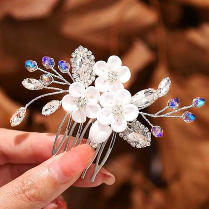 Catery Flower Bride Wedding Hair Comb Silver Small Side Comb Blue Crystal Hair Piece Jewelry Accessories for Women and Girls | Floral Wedding Headpiece Silver Crystal Hair Clips for Bridesmaid Bride Hair Accessory for Prom