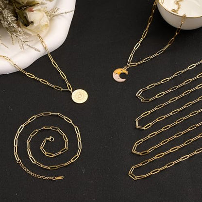 YOUBEIYEE 10 Pack 4mmx12mm Gold Plated Paperclip Necklace Chains Bulk | Stainless Steel for Jewelry DIY Making Necklace Bulk - color: Gold, size: 18inch (4x12mm)