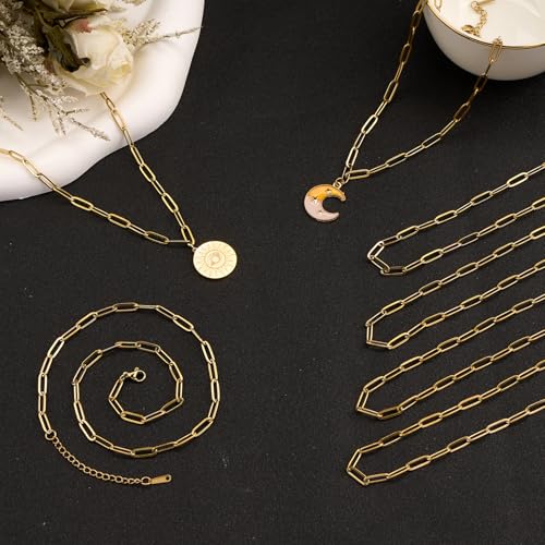YOUBEIYEE 10pcs Charming Gold Plated Paperclip Necklace Chain Kit | Stainless Steel Link Chain Paper Clip Necklace Bulk - color: Gold, size: 20inch (4x12mm)