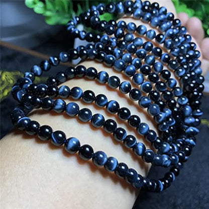 Natural Stone&925 Sterling Silver/18K Gold Anklet,│4MM│9-12 in│, Hand Woven, Adjustable Size - color: 925 Sterling Silver&Blue Tiger's,4MM