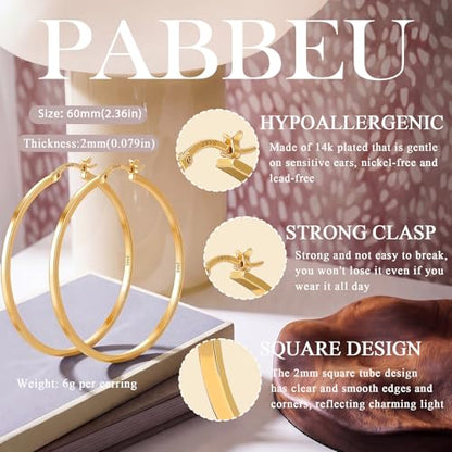 925 Sterling Silver Hoop Earrings Silver Hoops Earring Large Hoop Earrings | Jewelry for Her Gift Large Silver Hoop Earrings Hypoallergenic Thin Hoop Earring for Women Sensitive Ears 20/30/40/50/60/70mm - color: 60mm Gold