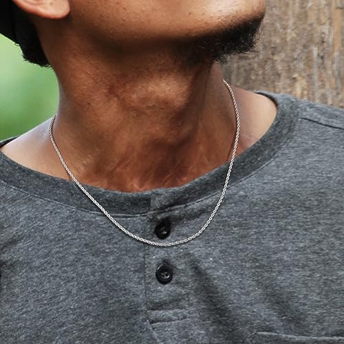 BRIJEWNES 925 Sterling Silver Clasp 2/2.5/3/4/5mm Silver Chain for Men Mens Necklace Rope Chain Necklace Diamond Cut Silver Mens Chain Necklace 16 18 20 22 24 26 28 30 Inches - size: 24, style: 2mm