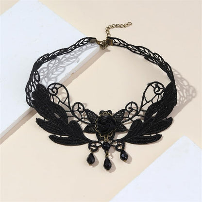 Goth Black Choker Necklace Crystal Bead Pendant Necklace for Women Gothic Velvet Lace Choker Halloween Vampire Witch Cosplay - color: B-Black