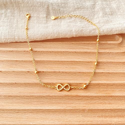 Sonateomber Gold Waterproof Ankle Bracelets for Women, Dainty Cute Adjustable Foot Non tarnish Anklets Summer Beach Jewelry Gifts - color: Inifinity