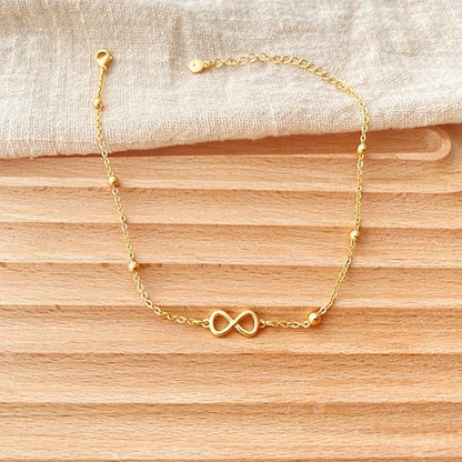Sonateomber Gold Waterproof Ankle Bracelets for Women, Dainty Cute Adjustable Foot Non tarnish Anklets Summer Beach Jewelry Gifts - color: Inifinity