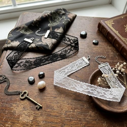 2Pcs Black White Lace Choker,Lace Goth Tattoo Necklace Set for Women | Velvet Lace Choker Necklaces Set Adjustable Gothic Tattoo Necklaces,Classic Choker Chain Jewelry Gifts for Women Layered