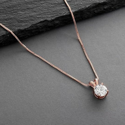 Mariell Cubic Zirconia Crystal Pendant Necklace for Women, 2 Carat 8mm CZ, for Brides, Wedding, Mother's Day Jewelry Gift - color: Rose Gold-Clear Cubic Zirconia
