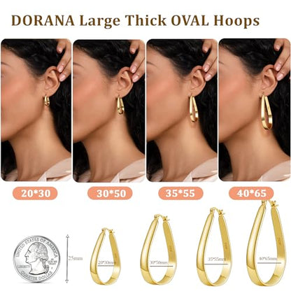 Sterling Silver Hoop Earrings for Women Large Oval Hoop Earrings Lightweight Big Gold Hoops Earrings Hypoallergenic 14K Gold Plated Hoops Earrings Non Tarnish Jewelry Gifts 20/30/40mm - color: Gold-30*50mm