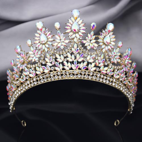 Crowns and Tiaras Jewelry Set for Women.Wedding (Gold Green) | Wedding Crown, Necklace Earrings, Princess Queen Birthday Party, Pageant Bridal, Costume Accessories - color: Gold AB