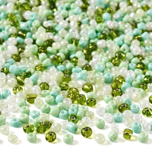 0.22lb 4mm Random Glass Seed Beads 6/0 Mix Rondelle Crystal Pony Beads Bulk Green Seed Bead Kit for Crafts DIY Friendship Bracelets Saint Patricks Day Necklace Jewelry Making Supplies - color: Random Green