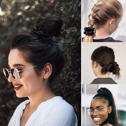 LILYSILK Silk Hair Scrunchies for Frizz&Breakage Prevention, 100% Mulberry Silk Hair Ties No Damage, Elastic Silk ponytail Holders, 1Pc, Black - color: Black