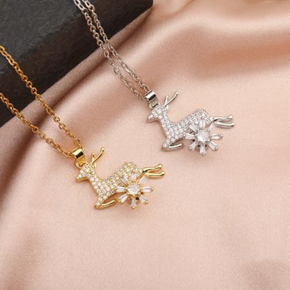 Sunflower Fidget Necklace for Women Gold Moon Necklace Rotating Heart Necklaces Spinning Crystal Flower Anxiety Necklaces Crescent Moons Jewelry Accessories - color: Gold Deer