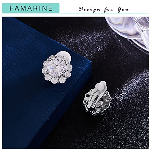 FAMARINE CZ Clip on Earrings for Women Clip Earring Non-pierced Earrings - style: Round
