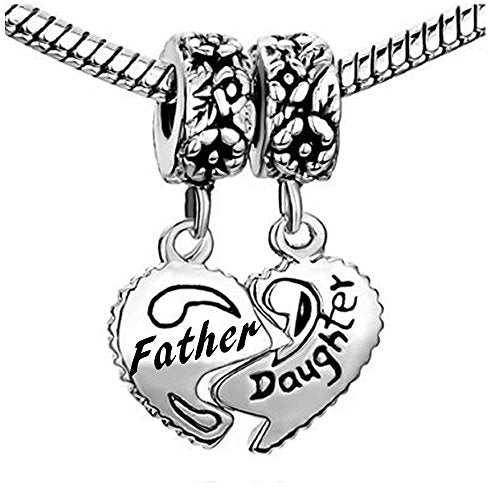 Sexy Sparkles Heart Charm – Fits Snake Chain Bracelets, Compatible with European, Biagi, and Chamilia, Ideal for Friendship and Family Jewelry (2 Pcs Mother Son) - style: Father Daughter