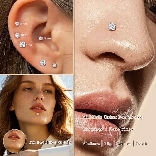16G 18G Flat Back Earring Nose Ring Stud Piercing Jewelry - color: silver, size: 18G(3/4/5mm CZ)