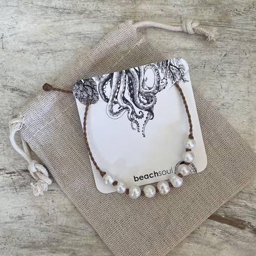 Natural Freshwater Pearl Bracelet or Anklet for Women, Casual Beach and Surfer Style on Hand Spun Rope Cord, Handmade by Beach Soul - style: Anklet