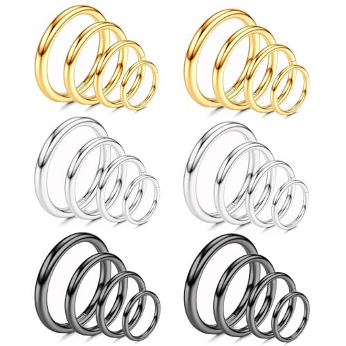 Nose Rings 20G 18G 16G 316L Surgical Steel Hinged Clicker Segment Nose Hoop Helix Cartilage Daith Tragus Sleeper Earrings Body Lip Piercing Jewelry for Women Men 6mm 7mm 8mm 10mm 12mm - style: 19:Silver+Gold+Black-18G*6/8/10/12mm(24pcs)