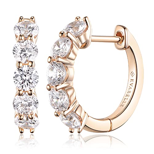 Evabelle Gold Hoop Earrings for Women 14K Real Gold Plated Cubic Zirconia Diamond Hoop Earrings Huggie Hoop Earring Women Earrings Earring for Men 925 Sterling Silver Post Hypoallergenic - color: Hoops 03-14K Rose Gold Plated