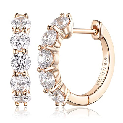 Evabelle Gold Hoop Earrings for Women 14K Real Gold Plated Cubic Zirconia Diamond Hoop Earrings Huggie Hoop Earring Women Earrings Earring for Men 925 Sterling Silver Post Hypoallergenic - color: Hoops 03-14K Rose Gold Plated