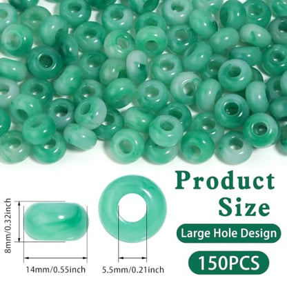 150PCS 14x8mm Green Acrylic European Large Hole Rondelle Spacer Beads with Storage Box, Loose Beads for Bracelet Necklace Earring Hair DIY Jewelry Making - color: Green