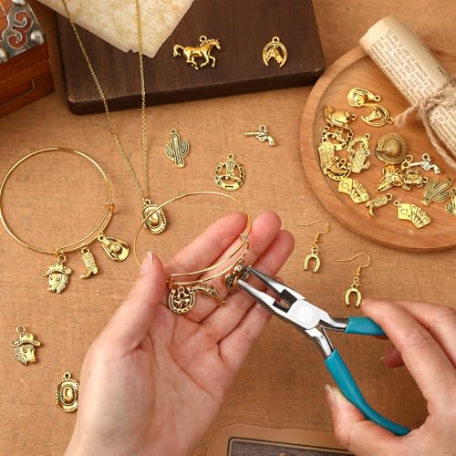 MARFOREVER 40 Pcs/20 Pairs Western Cowboy Cowgirl Charms for Jewelry Making | Alloy Antique Gold Dangle Boot Hat Horse Cactus Pendants Charm, for Bracelet Necklace Earrings Making Accessories DIY Crafts - style: Western Cowboy Cowgirl