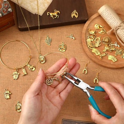 MARFOREVER 40 Pcs/20 Pairs Western Cowboy Cowgirl Charms for Jewelry Making | Alloy Antique Gold Dangle Boot Hat Horse Cactus Pendants Charm, for Bracelet Necklace Earrings Making Accessories DIY Crafts - style: Western Cowboy Cowgirl