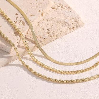 Evabelle Gold Layered Necklace for Women Trendy Jewelry 14K Real Gold Plated Chunky Chain Stackable Necklaces Dainty Choker Necklaces Rectangle Square Pendant - color: Gold Necklace 12