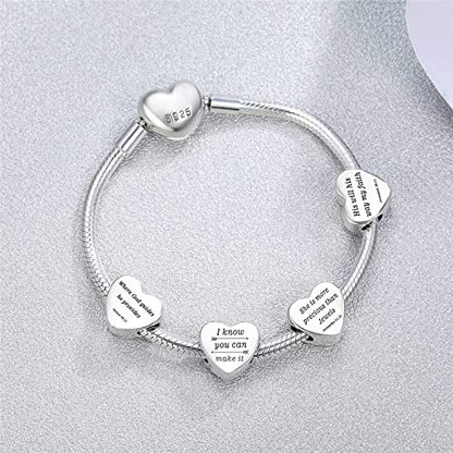 Heart Charm Fit for Pandora Charms Bracelet Inspirational Engraving Jewelry Personality Encouragement Gifts for Women - style: I Know You Can Make It