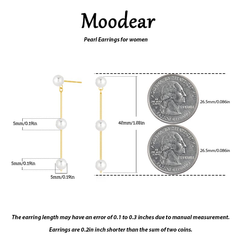Moodear Pearl Earrings for Women, 14K Gold Plated Drop Earrings Jewelry | Lightweight Hypoallergenic Pearl Drop Dangle Earrings, Wedding Jewelry Gift, Dainty Design, Daily Wear & Special Occasions - style: 3 pearl drop