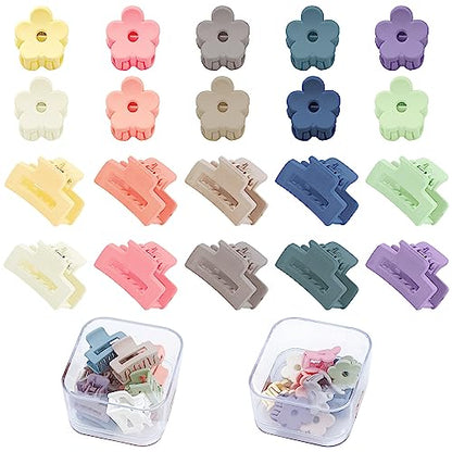 SuPoo 20 Pack Mini, Short Hair Clips for Thin - 1.1" Tiny Flower , Claw for Girls, School Gift with Box & Rectangle - color: Rainbow