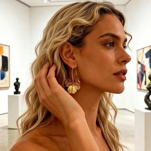 Gold Silver Flower Hoop Earrings for Women 14K Gold Plated Large Layered Flower Dangle Drop Earrings Wedding Party Holiday Birthday Gifts Lightweight Trendy Bohemian Jewelry Gift for Her - color: Golden-2
