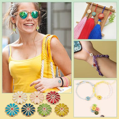 PH PandaHall 7 Colors Flower Enamel Beads 70pcs Daisy Spacer Beads 12mm Floral Bracelets Beads Metal Loose Beads Craft Beads for DIY Jewelry Making Friendship Bracelet Necklace Earring Supplies