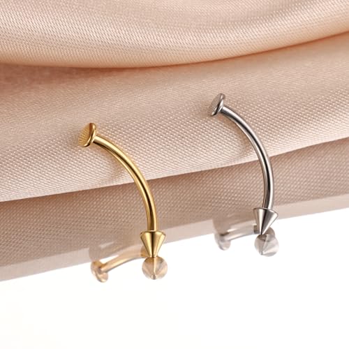 G23 Titanium Eyebrow Piercing Jewelry Eyebrow Rings Curved Barbell 16G Eyebrow Belly Button Ring Navel Rings Rook Daith Earrings Lip Ring Eyebrow Jewelry 6mm-12mm - color: 2PCS,Disc Bottom+Arrow Shape,Gold