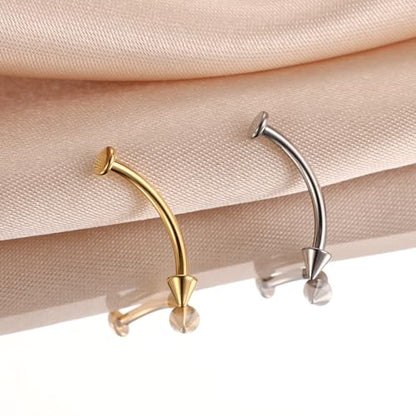 G23 Titanium Eyebrow Piercing Jewelry Eyebrow Rings Curved Barbell 16G Eyebrow Belly Button Ring Navel Rings Rook Daith Earrings Lip Ring Eyebrow Jewelry 6mm-12mm - color: 2PCS,Disc Bottom+Arrow Shape,Gold
