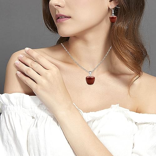 Uloveido Apple Necklace and Earrings Set for Women Cute Apple Jewelry Set for Teacher Mom YL007 - color: Coffee