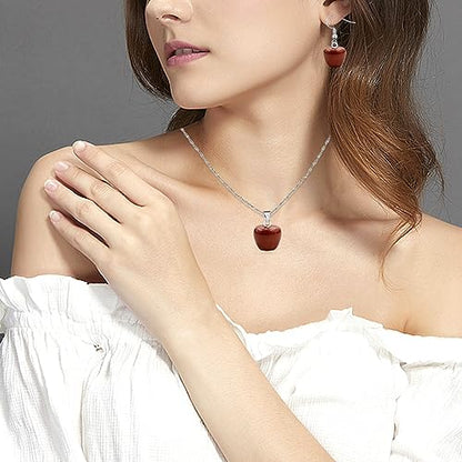 Uloveido Apple Necklace and Earrings Set for Women Cute Apple Jewelry Set for Teacher Mom YL007 - color: Coffee