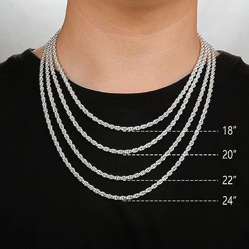 BRIJEWNES 925 Sterling Silver Clasp 2/2.5/3/4/5mm Silver Chain for Men Mens Necklace Rope Chain Necklace Diamond Cut Silver Mens Chain Necklace 16 18 20 22 24 26 28 30 Inches - size: 20, style: 4mm