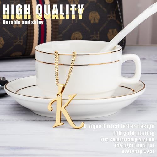 Suweibuke Initial Necklace for Men Women Boys Girls, 18K Gold Plated 26 Letters Pendant Necklace, Personalized Jewelry Gifts - color: Gold--1K