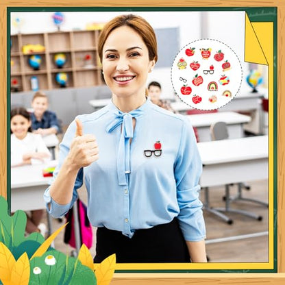 Giegxin 40 Pcs Teacher Lapel Pins Bulk Teacher Appreciation Gifts Apple Enamel Pins Thank You Gifts Glasses Brooch for Clothes Bags Accessories - style: Book
