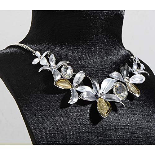 AMYJANE Vintage Statement Jewelry Set - Spring Leaf Flower Floral Plant Necklace Earring Set Crystal Rhinestone Fashion Costume Jewelry for Women Prom Party Unique Gift - style: Flower Jewelry Set Grey