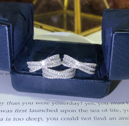 PAVOOI 14K Gold Plated X Ring Simulated Diamond CZ Criss Cross Ring for Women Juude Jewelers Silver Rose Gold Braided Wrap Knot Style Promise Statement Cocktail Party Ring(Silver.K-US Code-6) - color: SILVER.K, size: (US Code-6)