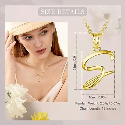 EUDORA Sterling Silver Initial Necklaces for Women, Classic 26 Letter Neckless Gifts for Girls, Sister, Mother Daughter, 18 inch Chain - style: S-Gold