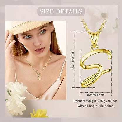 EUDORA Sterling Silver Initial Necklaces for Women, Classic 26 Letter Neckless Gifts for Girls, Sister, Mother Daughter, 18 inch Chain - style: S-Gold