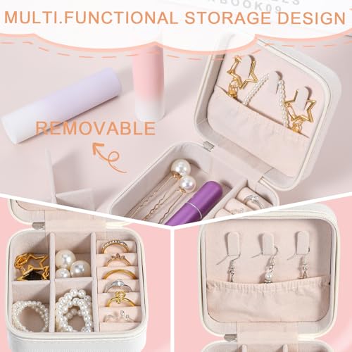 Kifmurase 8PCS Travel Jewelry Case, Small Portable Bridesmaid Jewelry Gift Box, PU Leather Jewelrys Case Organizer Storage for Rings Earrings Necklaces, Women Girls Bridesmaid Proposal Gifts(Beige)