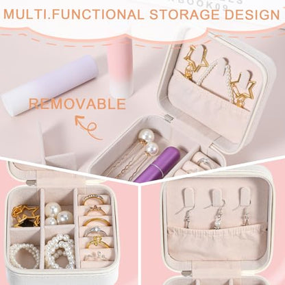 Kifmurase 8PCS Travel Jewelry Case, Small Portable Bridesmaid Jewelry Gift Box, PU Leather Jewelrys Case Organizer Storage for Rings Earrings Necklaces, Women Girls Bridesmaid Proposal Gifts(Beige)