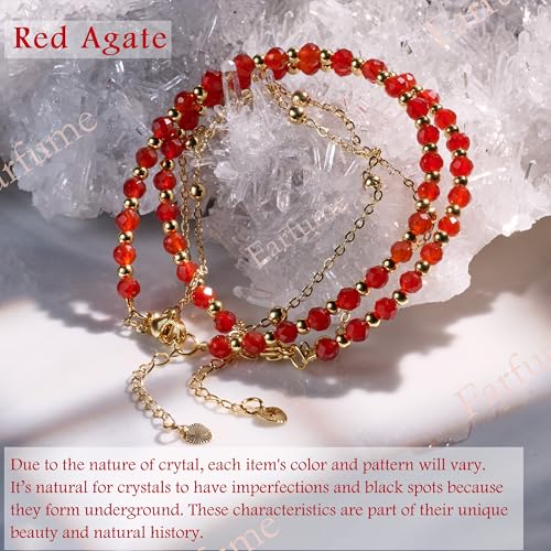 Farfume Crystal Beaded Bracelets for Women 4mm Natural Stone Jewelry Gifts | Natural Beads Gemstone,Handmade,Helper Tool,Yoga Protection,Hypoallergenic,Durability Wear - color: Red Agate-stabilization