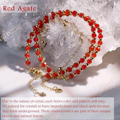 Farfume Crystal Beaded Bracelets for Women 4mm Natural Stone Jewelry Gifts | Natural Beads Gemstone,Handmade,Helper Tool,Yoga Protection,Hypoallergenic,Durability Wear - color: Red Agate-stabilization